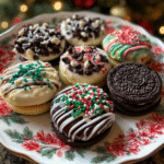 Chocolate-dipped Oreo ornament cookies cute holiday snacks.