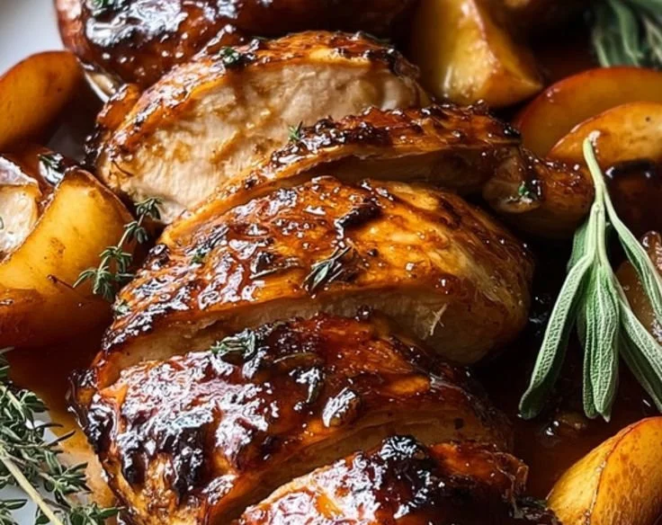 Juicy Apple Cider Chicken garnished with herbs for a wholesome meal