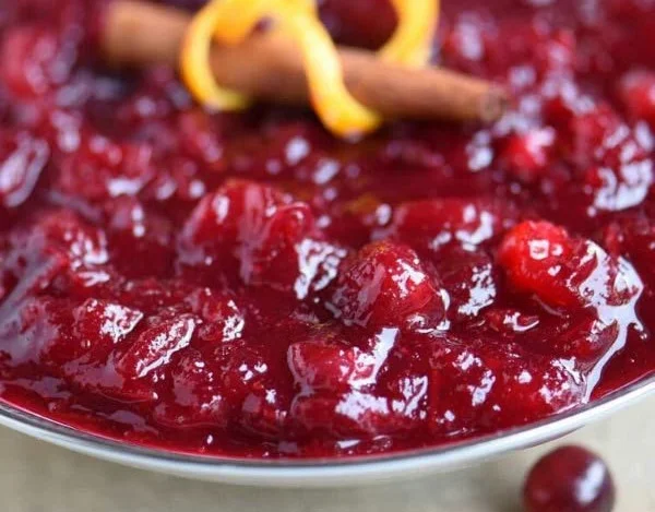 Delicious homemade cranberry sauce served in a dish