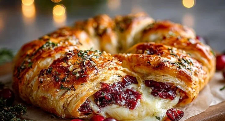 Brie Cheese and Cranberry Christmas Wreath for holiday celebrations