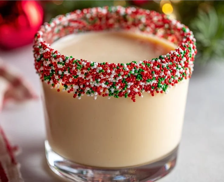 Homemade Christmas sugar cookie shots in festive glasses