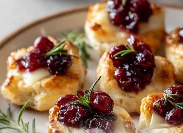 Cranberry Brie Bites appetizer served on a platter