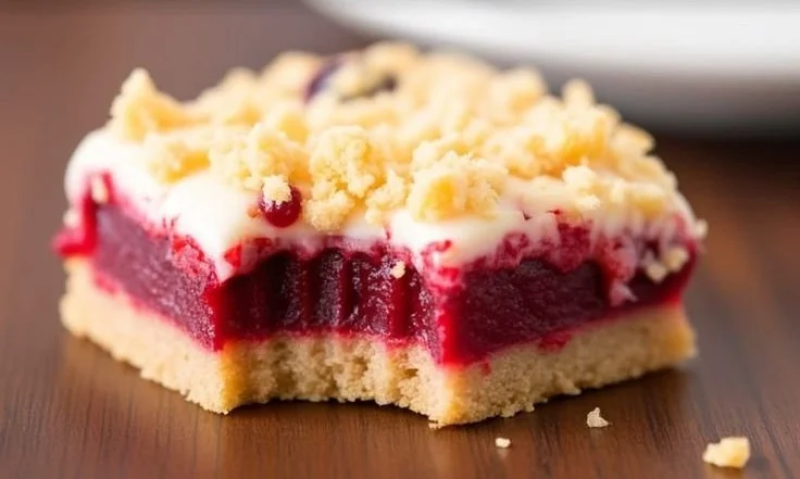 Creamy cranberry orange crumb bars with a crumbly topping and fresh oranges.