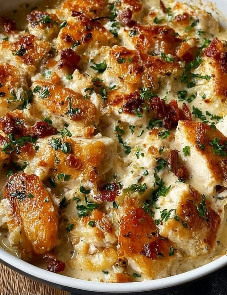 Delicious Neiman Marcus chicken casserole served in a baking dish