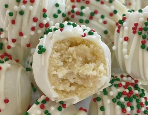 Delicious sugar cookie truffles coated in colorful sprinkles.