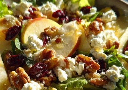 A colorful Honeycrisp Apple Feta Salad with fresh ingredients and seasonal flavors.