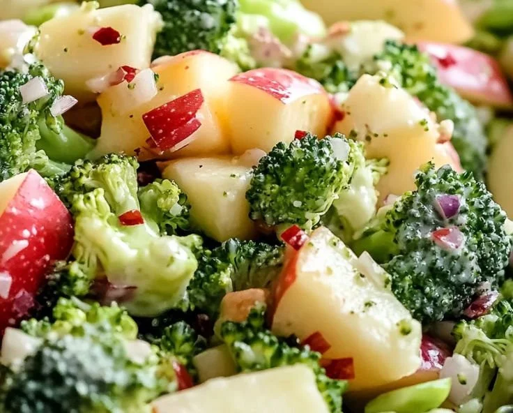 Fresh Apple Broccoli Salad with nuts and dressing