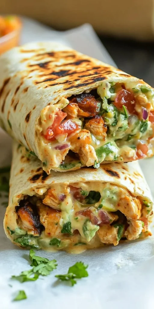 Delicious Chipotle Ranch Grilled Chicken Burrito with fresh ingredients