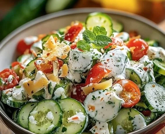 Delicious Cucumber Ranch Crack Salad served in a bowl with fresh ingredients