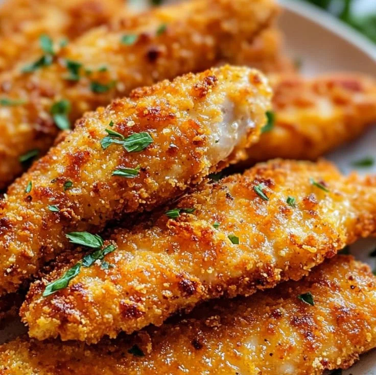 Homemade baked chicken tenders on a plate with dipping sauce