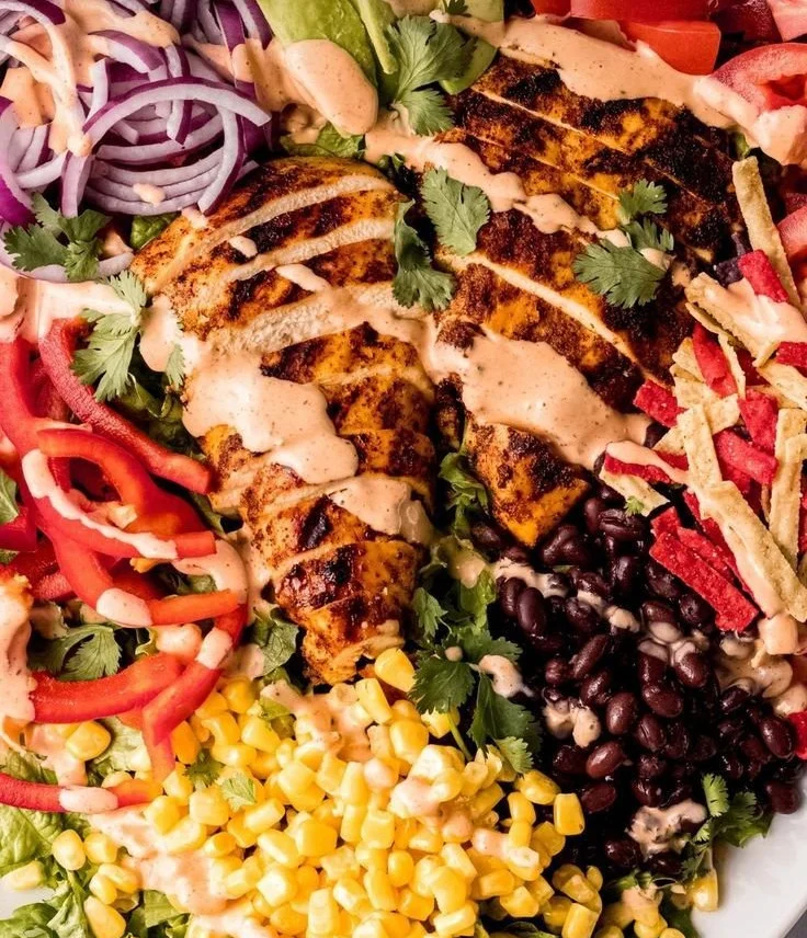 Bowl of Southwest Avocado Chicken Salad with vibrant ingredients