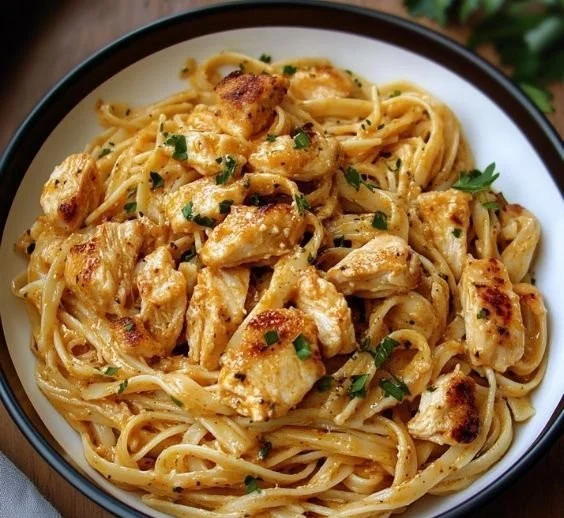 Cowboy Butter Chicken Linguine dish featuring creamy butter chicken and pasta
