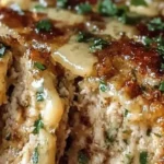 Juicy garlic parmesan chicken meatloaf served with herbs and spices.