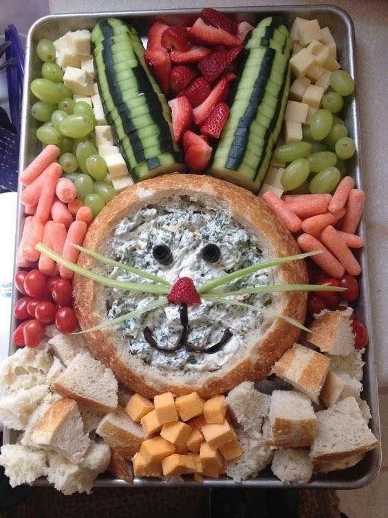 Bunny Veggie Plate featuring colorful vegetables arranged cutely for kids.